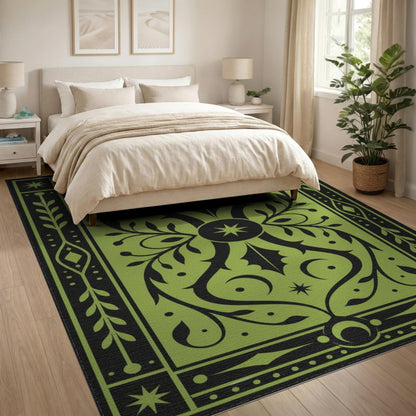 Green Floral Vintage Area Rug