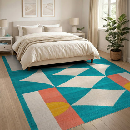 Blue and Teal Geometric Diamond Area Rug