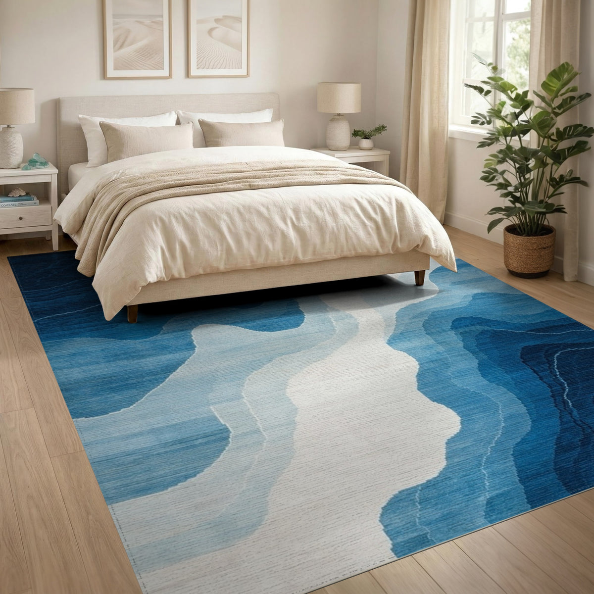 Blue Wave Abstract Area Rug
