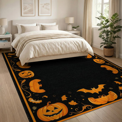 Halloween Orange Pumpkin Bat Area Rug