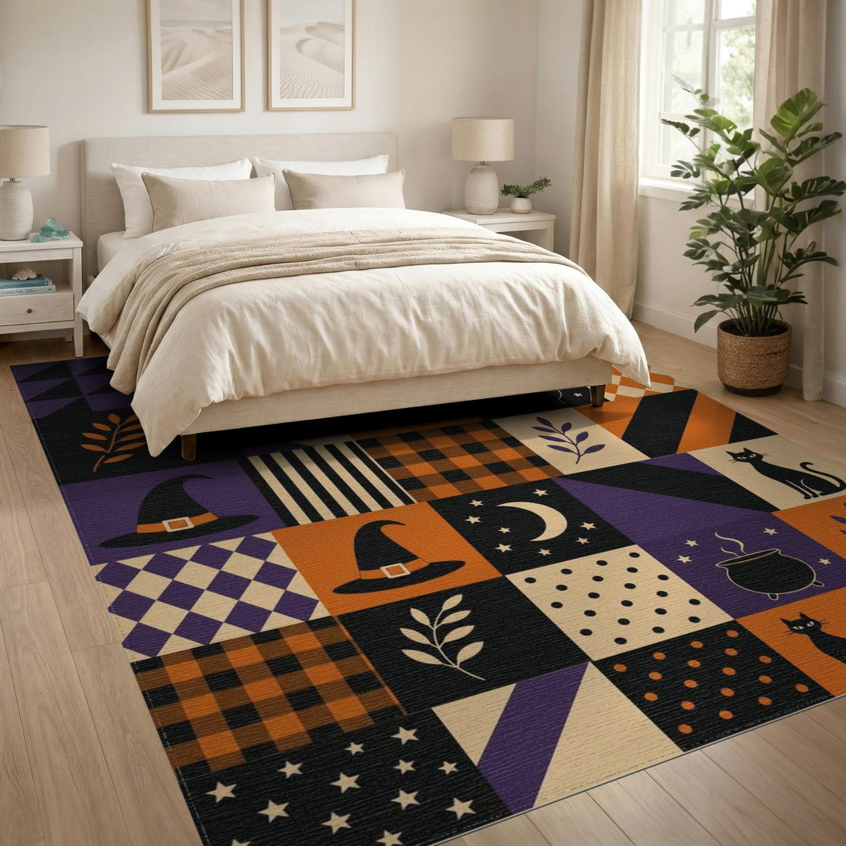 Halloween Cat Patchwork Area Rug