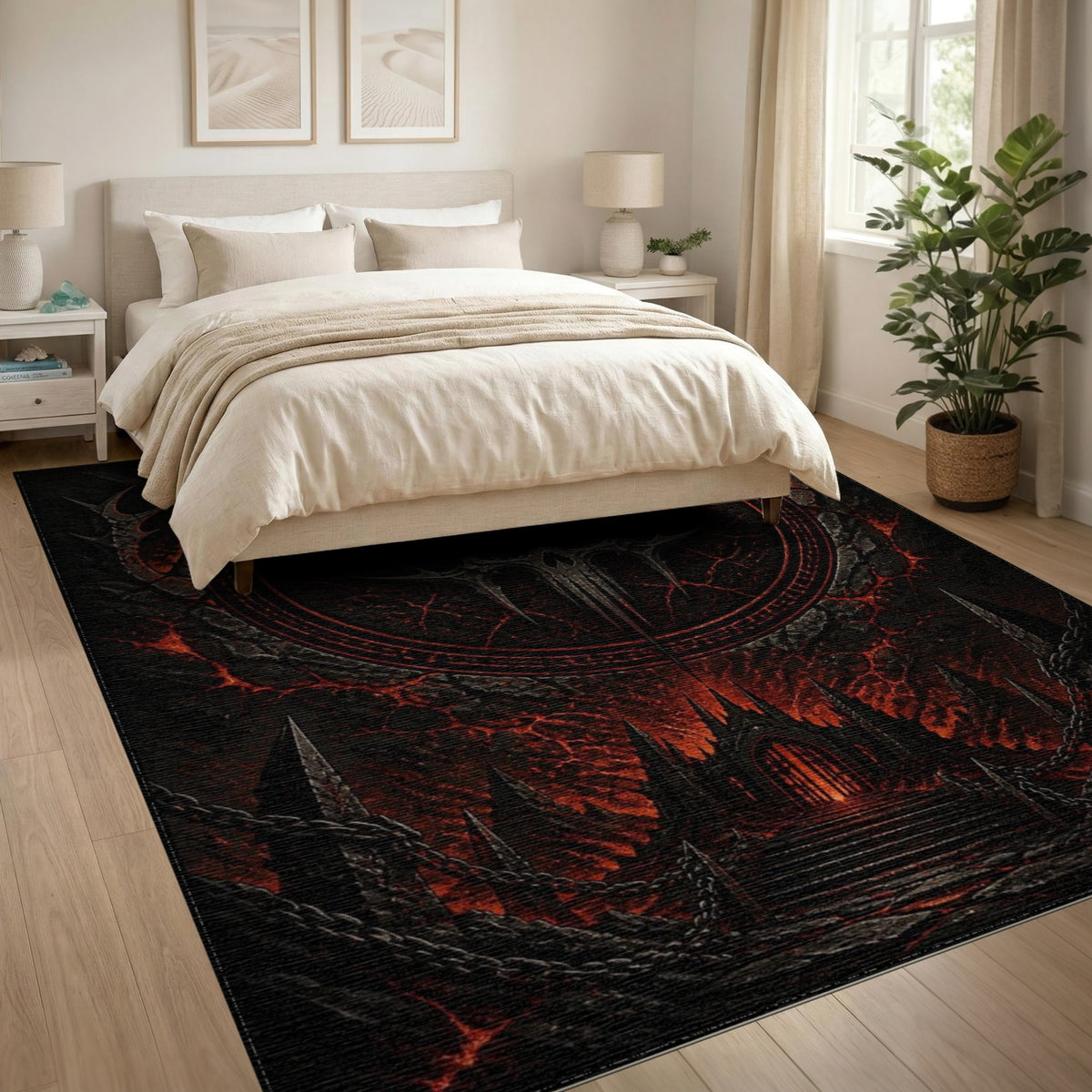 Gothic Red Skull Chain Area Rug