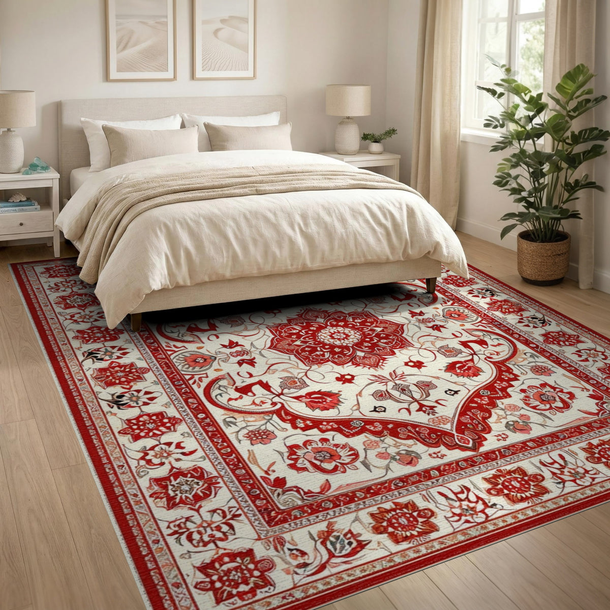 Red Persian Floral Medallion Area Rug