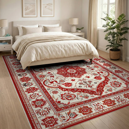 Red Persian Floral Medallion Area Rug