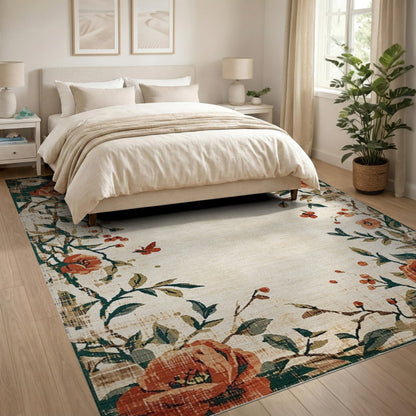 Vintage Floral Beige Area Rug
