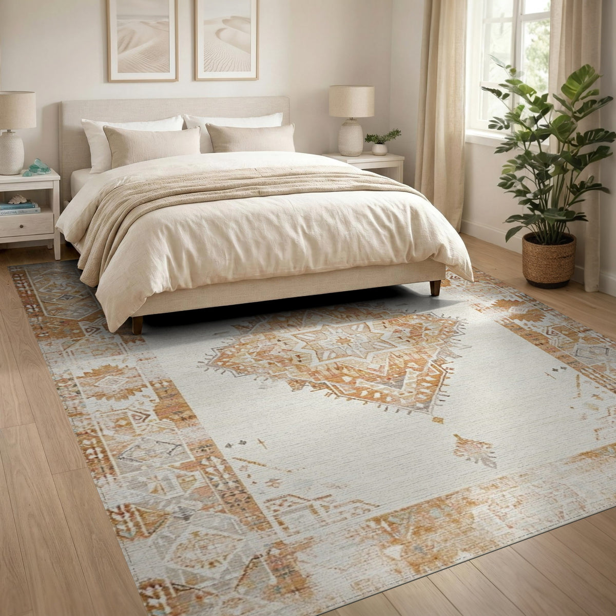 Beige Distressed Vintage Medallion Distressed Vintage Area Rug