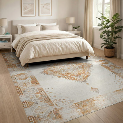 Beige Distressed Vintage Medallion Distressed Vintage Area Rug
