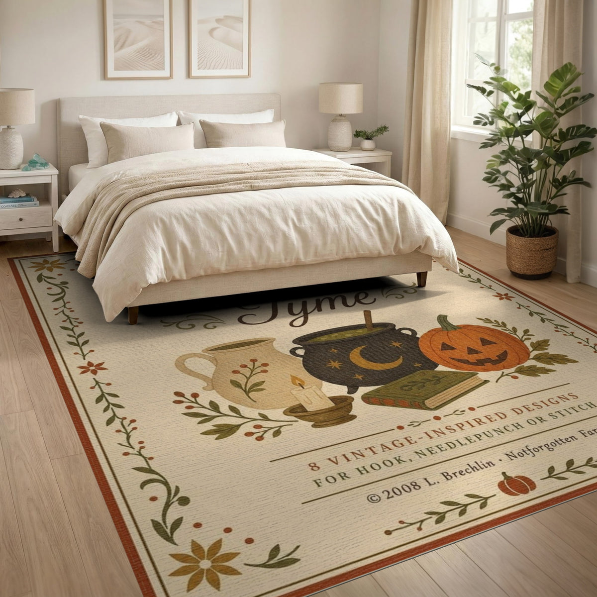 Beige and Neutral Halloween Tyme Vintage Area Rug
