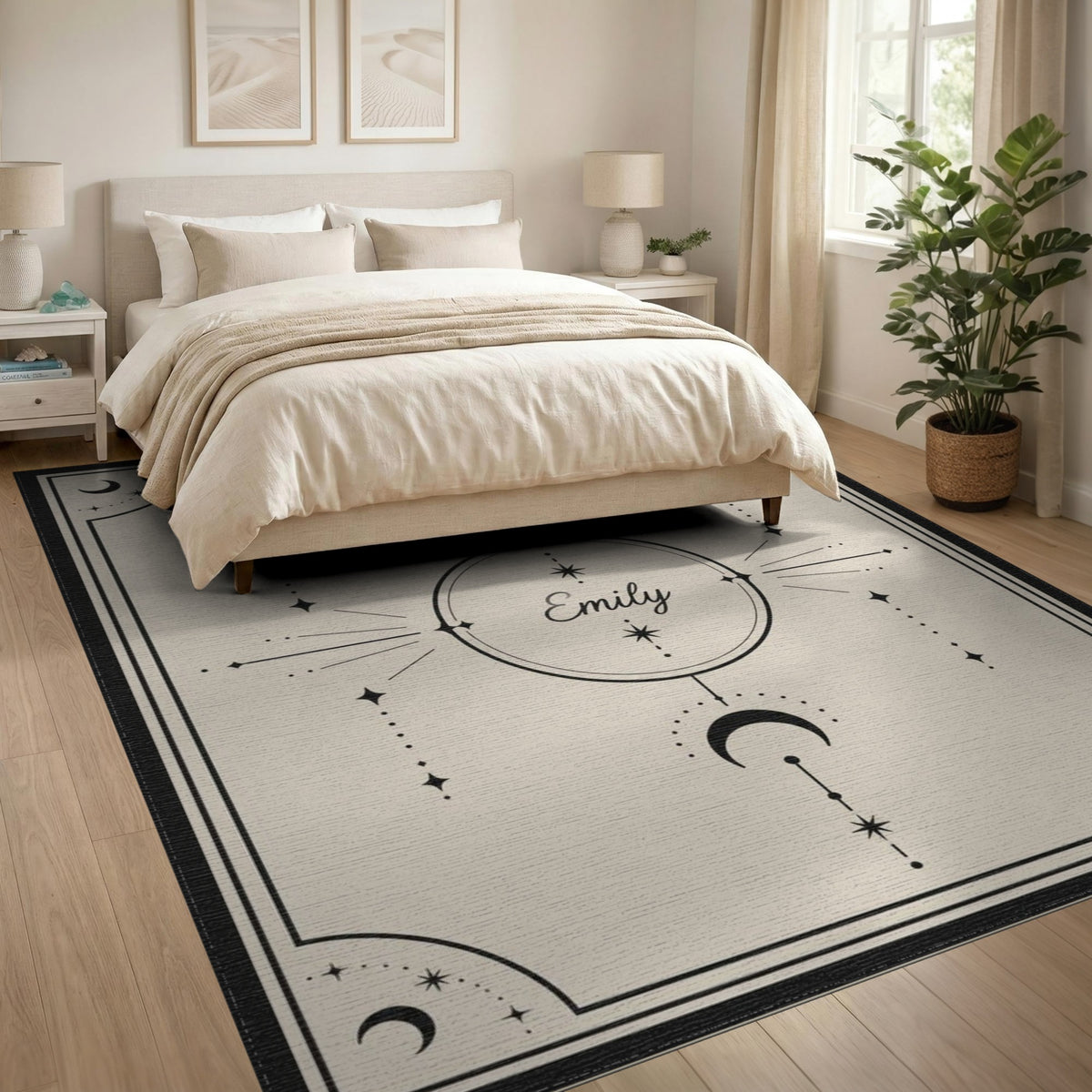 Black and White Celestial Moon Phase Area Rug