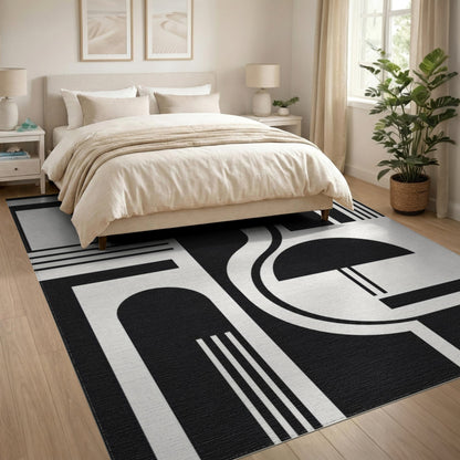Black and White Black White Bold Geometric Area Rug