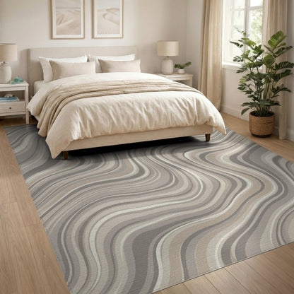 Beige and Neutral Beige Neutral Wavy Abstract Area Rug