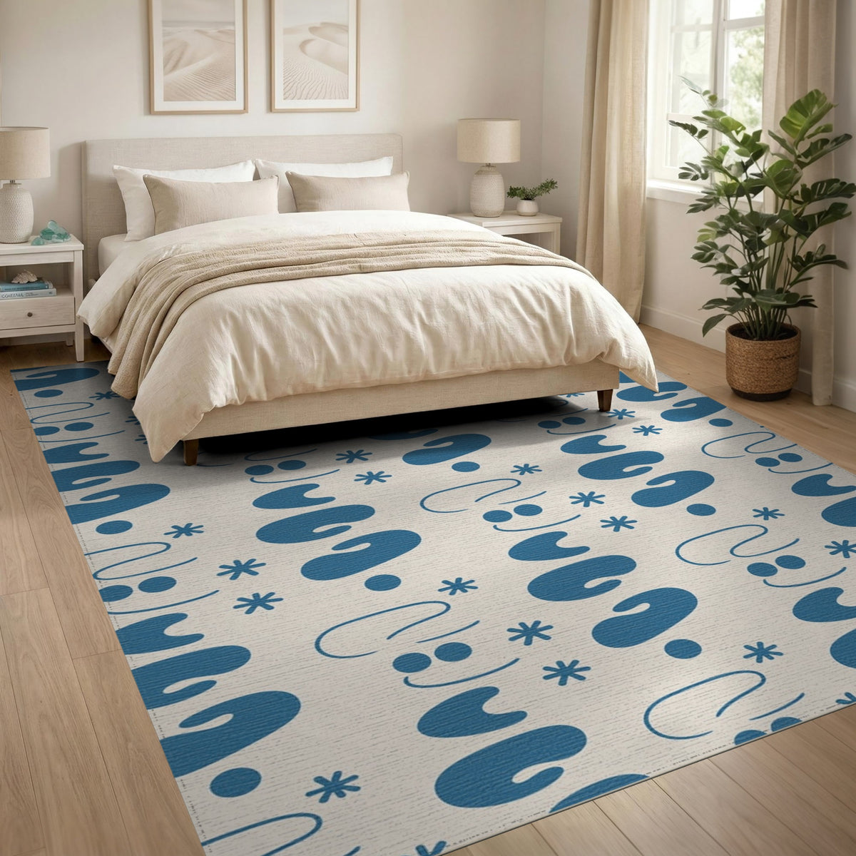 Blue Cartoon Smiley Kids Area Rug
