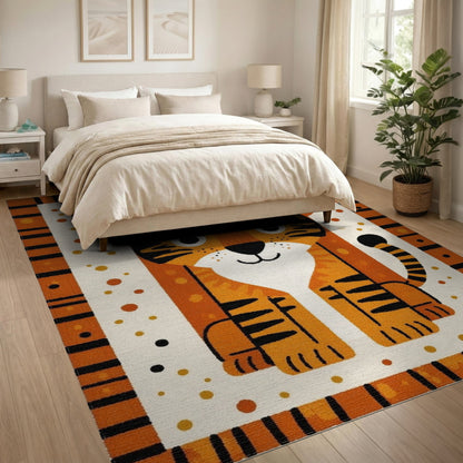 Orange Tiger Cub Kids Cartoon Area Rug
