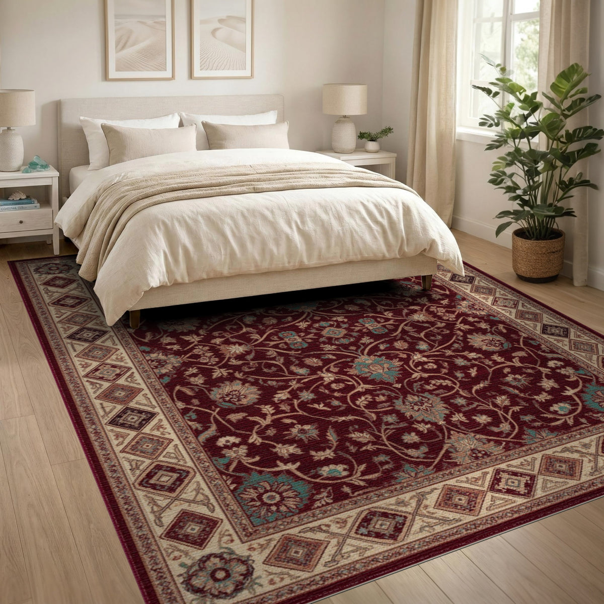 Deep Red Persian Floral Area Rug