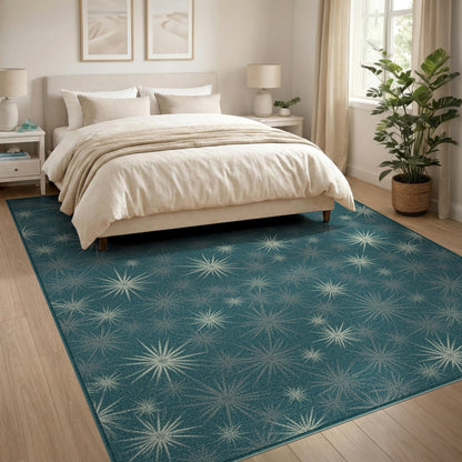 Blue and Teal Starburst Teal Starburst Geometric Area Rug
