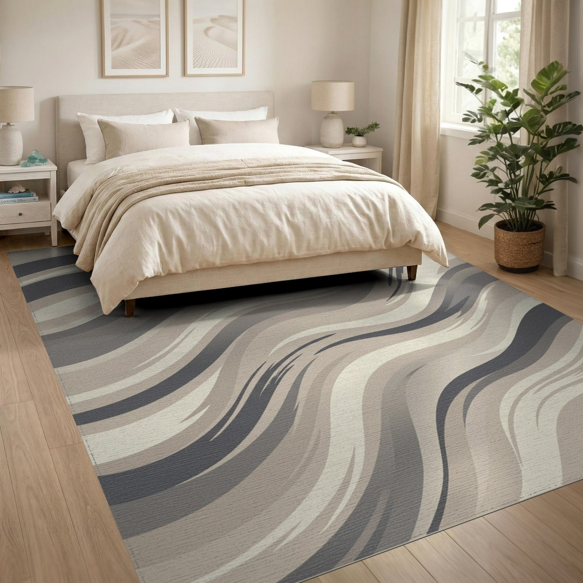 Beige Wavy Abstract Area Rug