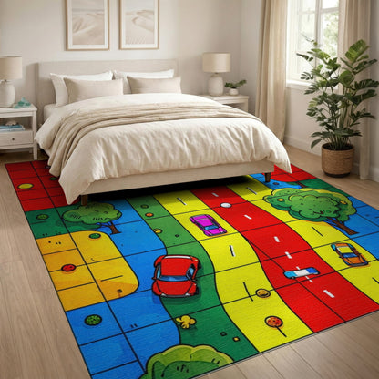 Multi-Color Kids Cartoon Traffic Area Rug