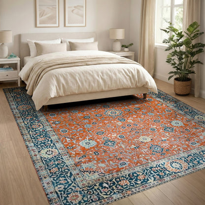 Traditional Persian Orange Persian Floral Area Rug