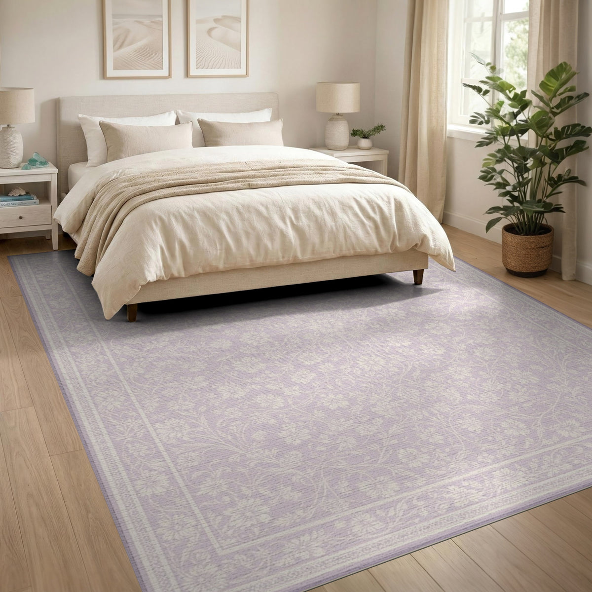 Soft Purple Floral Vintage Area Rug