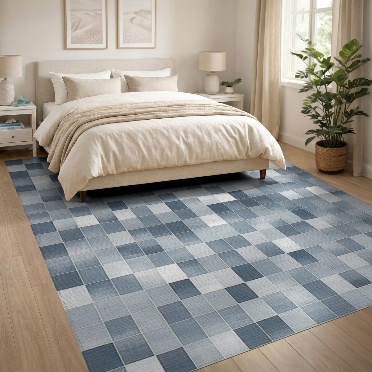 Blue Geometric Mosaic Geometric Modern Area Rug