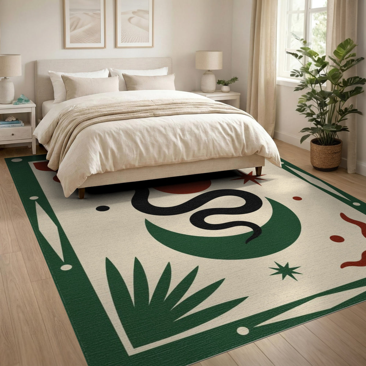 Green Snake Moon Abstract Area Rug