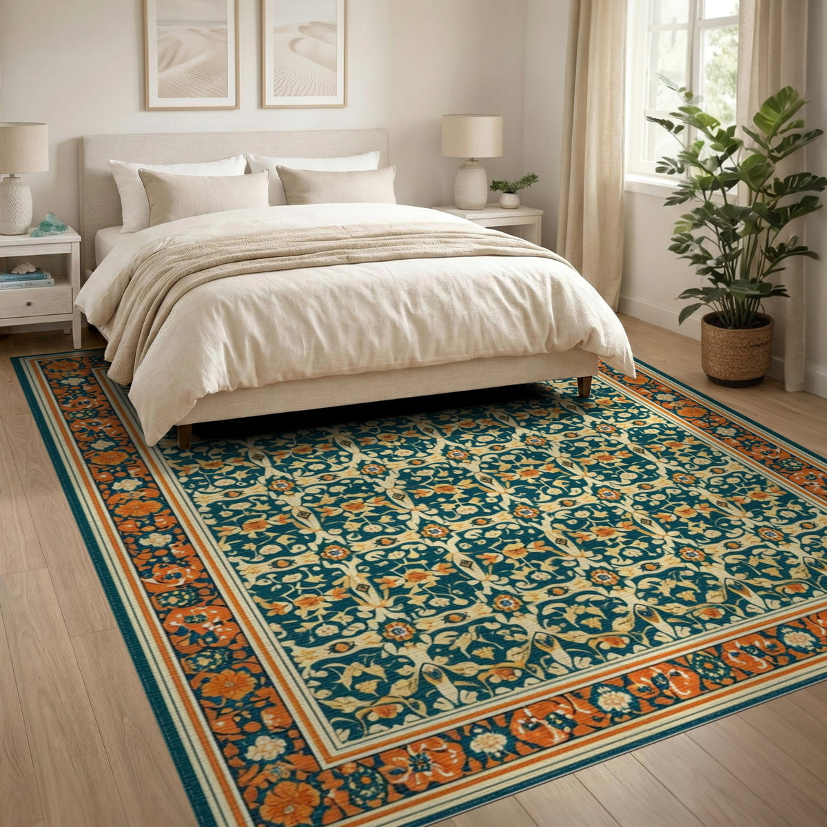 Blue Teal Floral Vintage No. 47 Area Rug