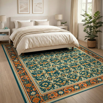 Blue Teal Floral Vintage No. 47 Area Rug