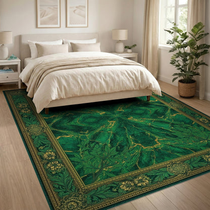 Emerald Green Floral Vintage Area Rug