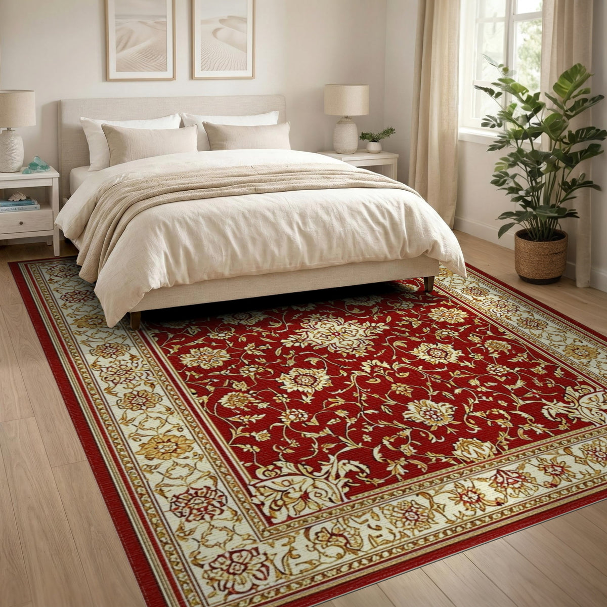 Red Persian Floral Medallion Area Rug