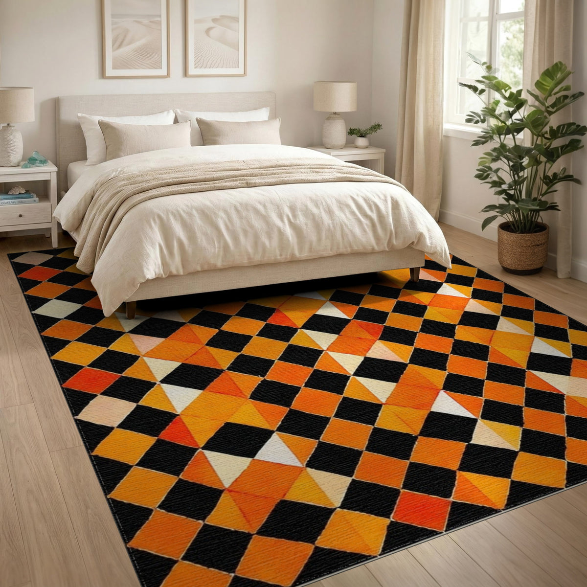 Geometric Modern Orange Geometric Diamond Area Rug