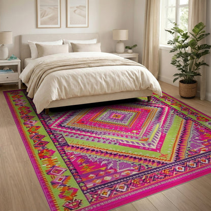 Vibrant Multi-Color Tribal Diamond Area Rug
