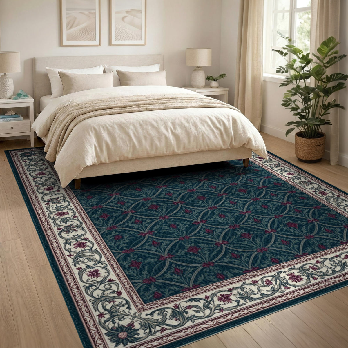 Teal Floral Vintage Area Rug