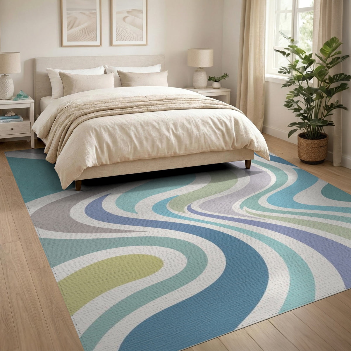 Abstract Area Wavy Blue Teal Wavy Abstract Area Rug