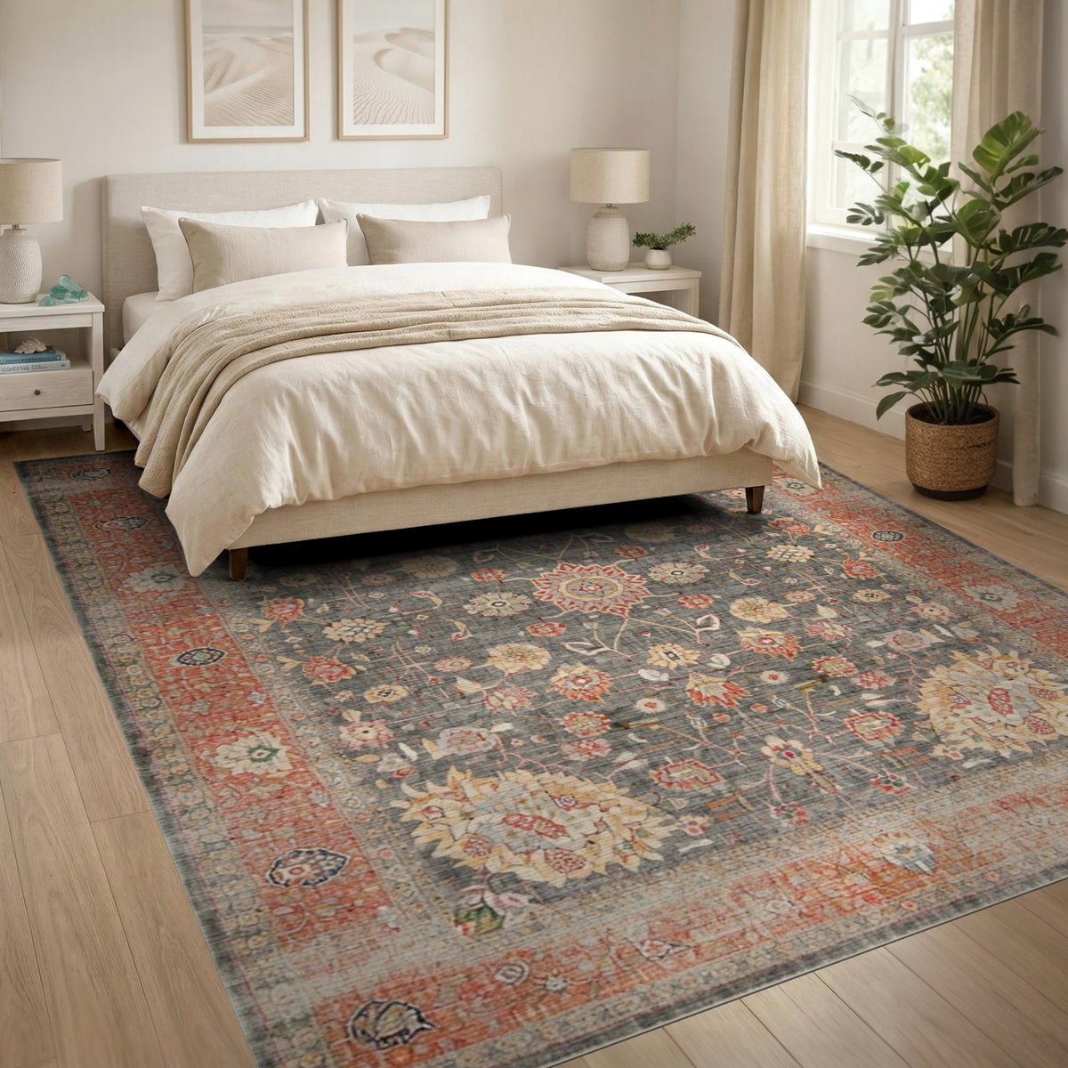 ODIKA Grey Persian Floral Area Rug