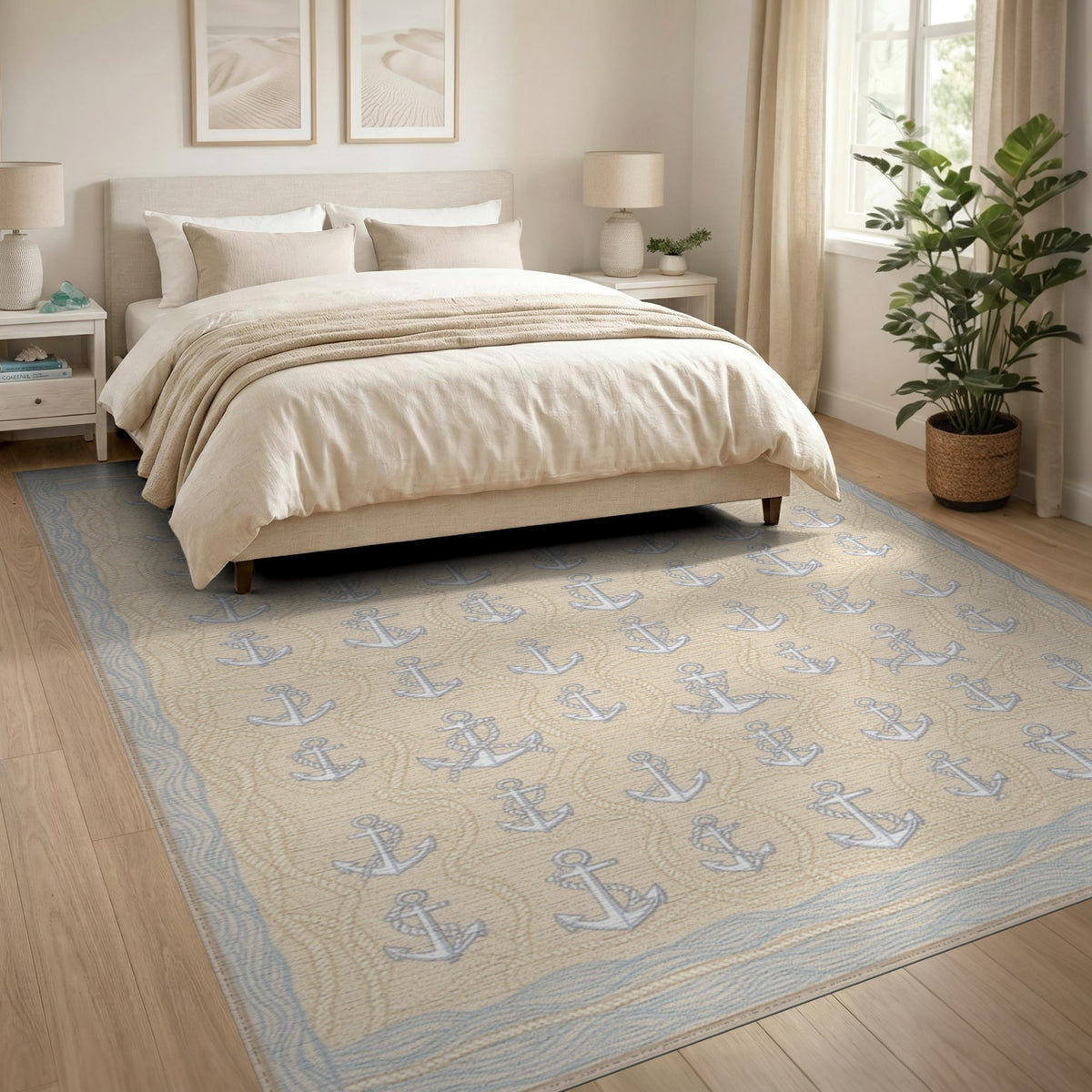 Beige Coastal Anchor Area Rug