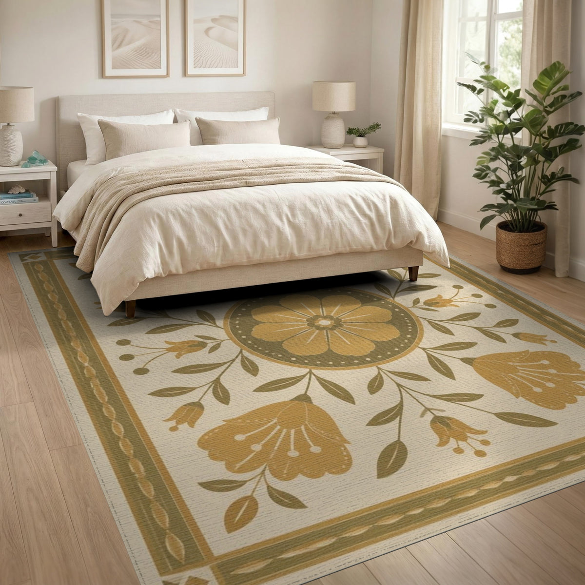 Golden Floral Medallion Vintage Area Rug
