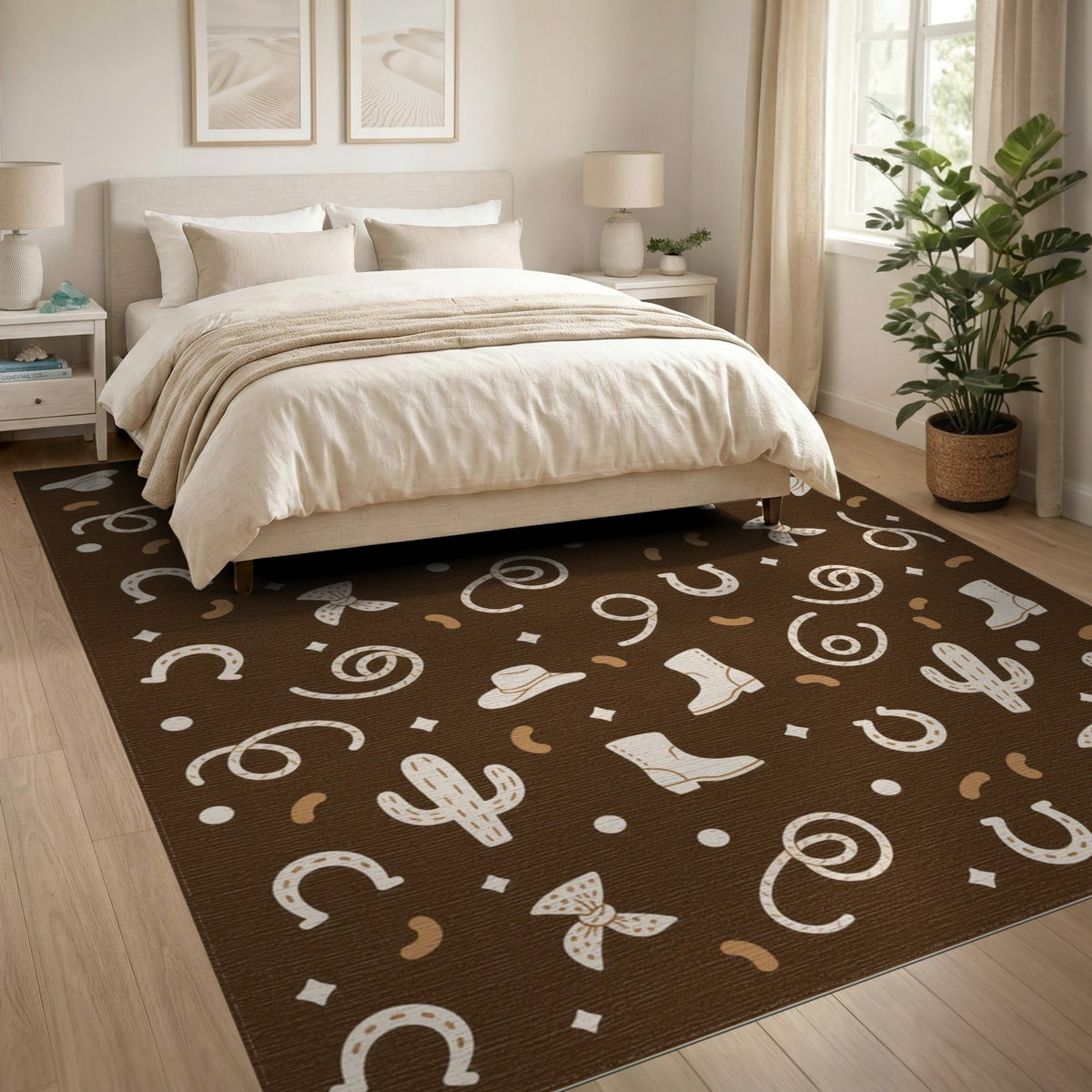 Southwestern Cowboy Cactus Brown Area Rug