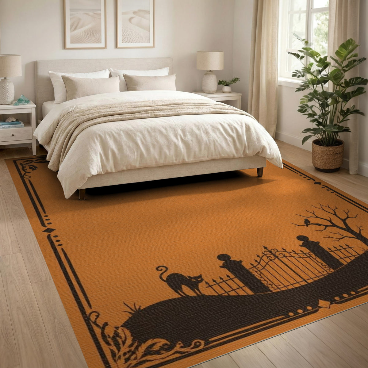 Orange Distressed Vintage Silhouette Area Rug