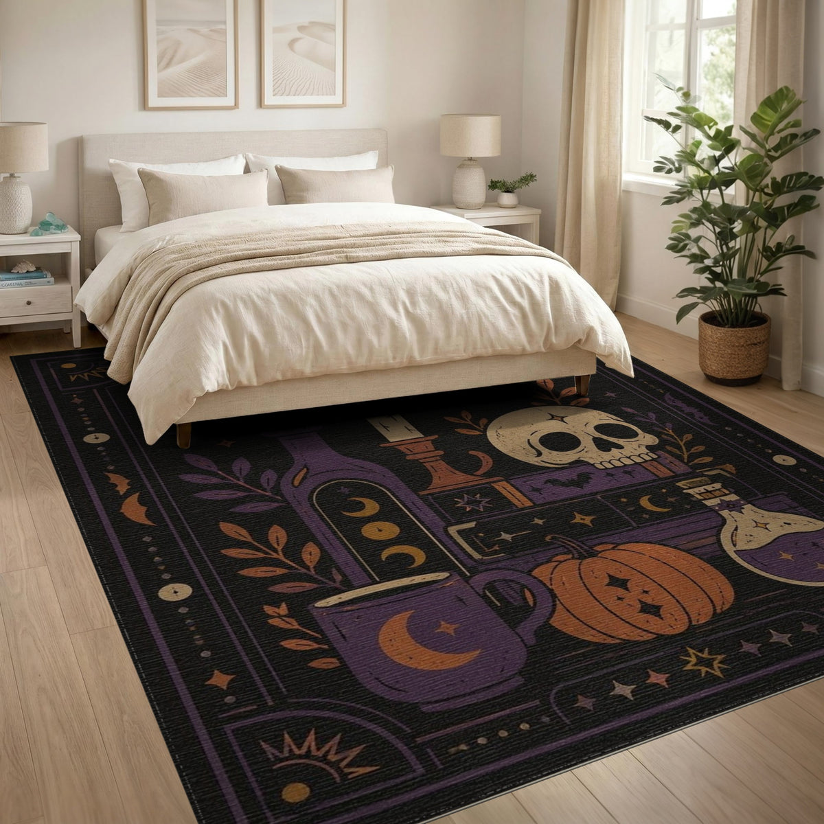 Purple Mystic Raven Skull Area Rug
