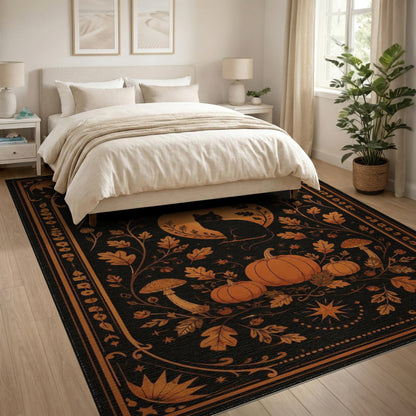 Mystical Black Cat Orange Moon Area Rug