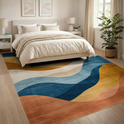 Blue Teal Abstract Wave Area Rug