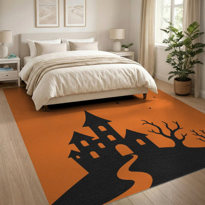 Spooky Orange Castle Area Rug