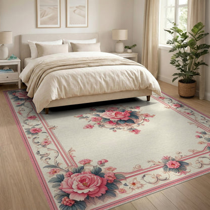 Pink Rose Floral Vintage No. 26 Area Rug