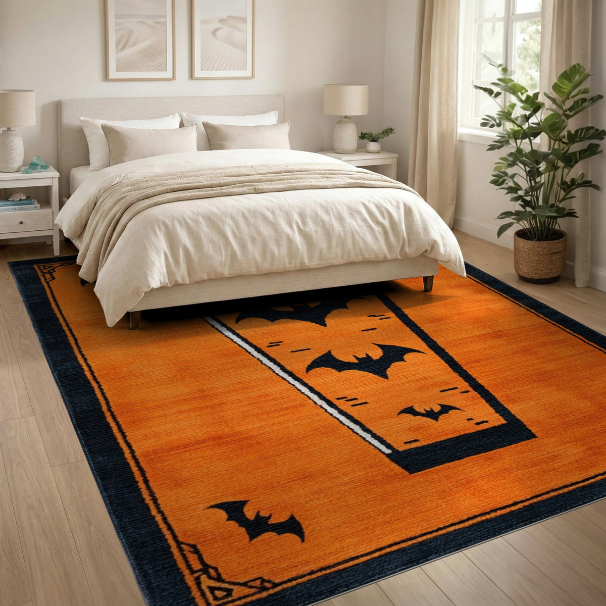 Halloween Orange Coffin Bat Area Rug