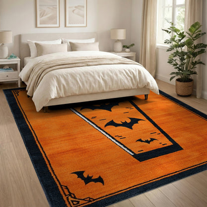 Halloween Orange Coffin Bat Area Rug