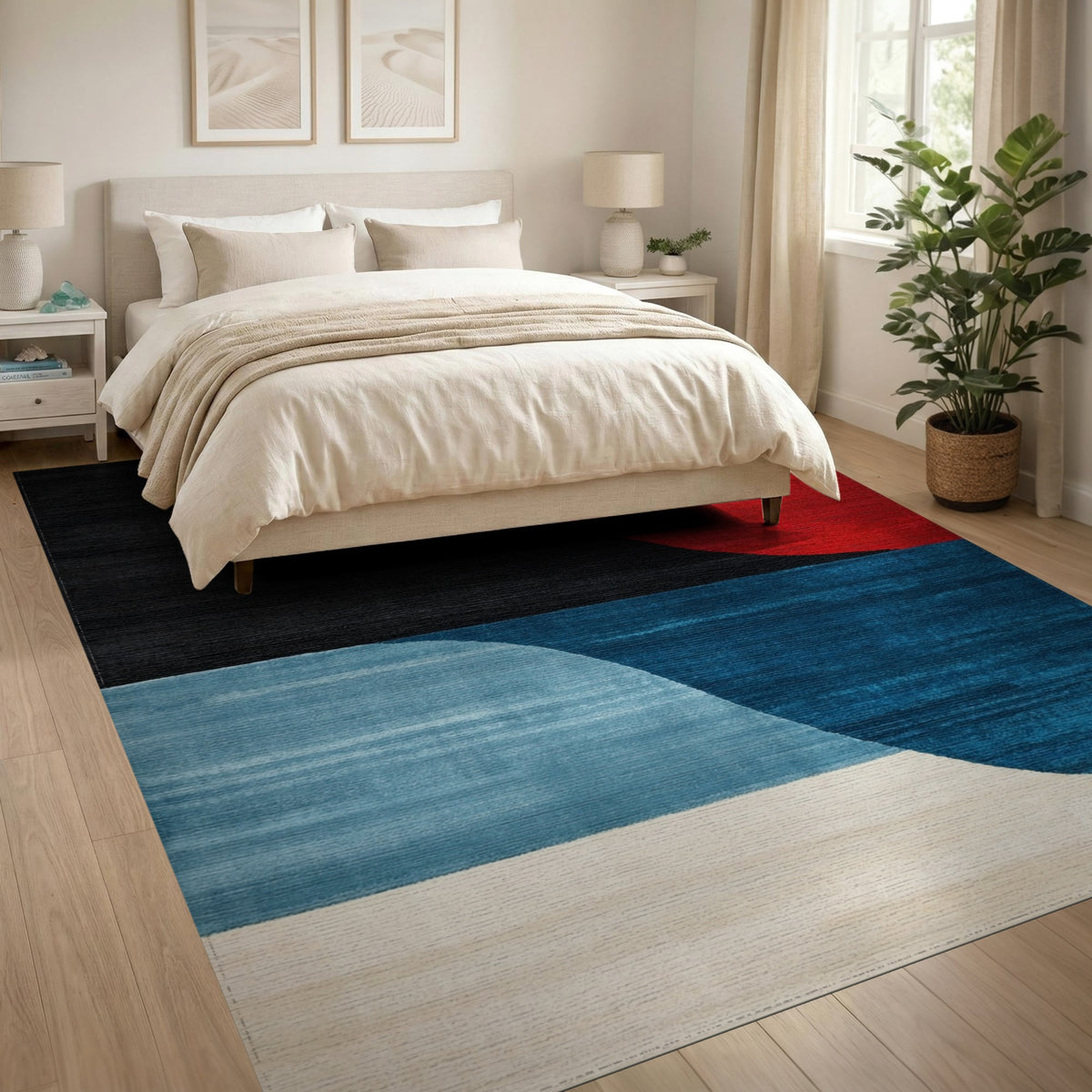 Bold Geometric Area Rug in Red Black Blue