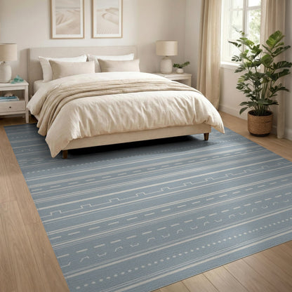 Blue Geometric Lines Washable Area Rug
