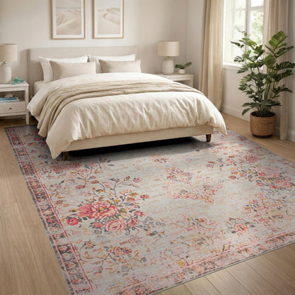 Vintage Pink Rose Floral Area Rug