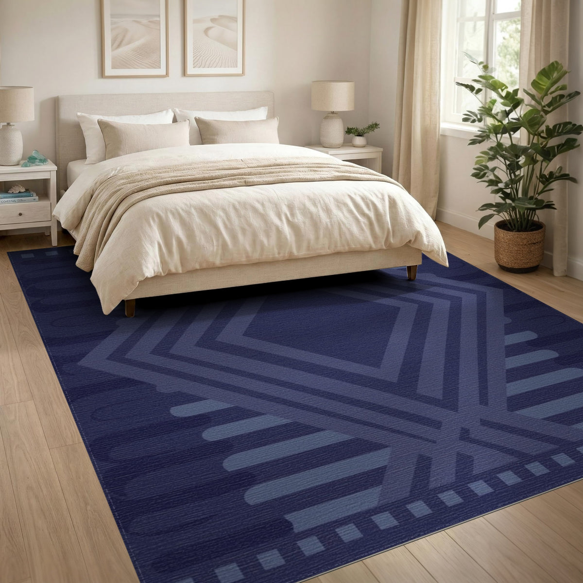 Navy Blue and Teal Navy Blue Geometric Diamond Area Rug
