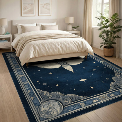 Celestial Moth Blue Area Rug